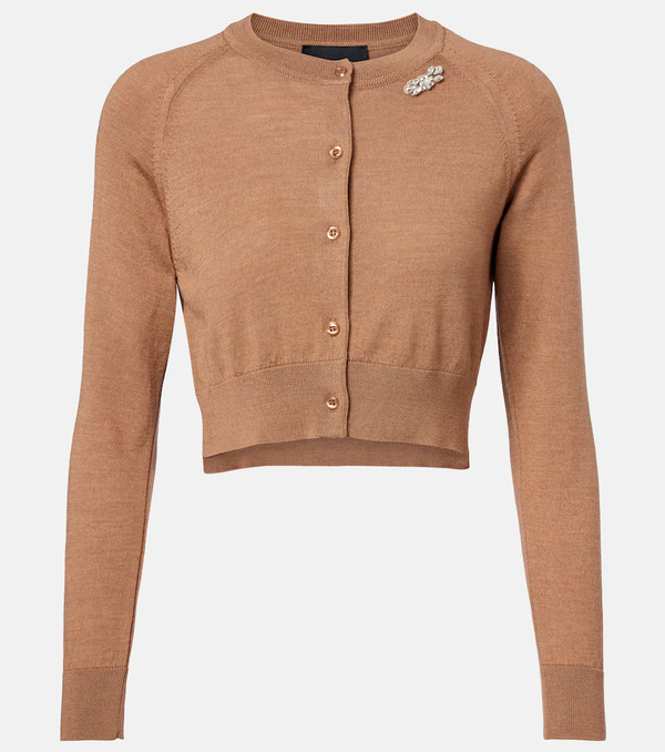  Simone Rocha Simone Rocha Embellished Cropped Wool And Silk Cardigan 