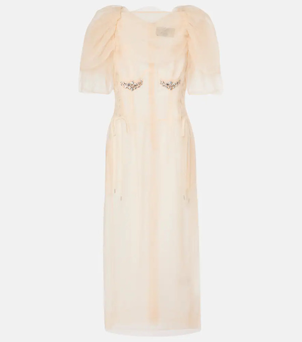  Simone Rocha Simone Rocha Embellished Ruched Mesh Midi Dress 