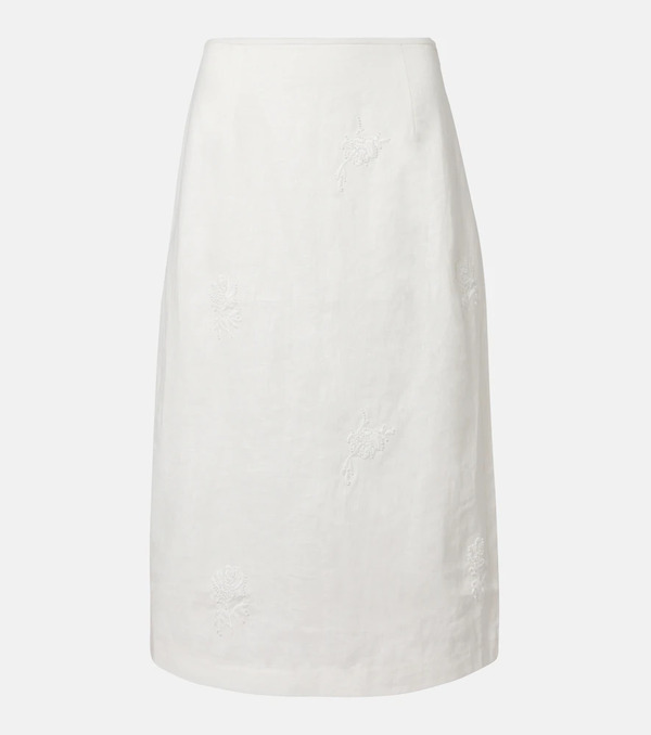  Sir Sir Alessandra Embroidered Linen Midi Skirt 