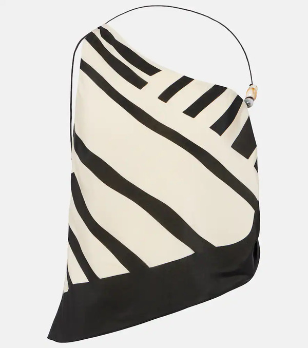  Sir Sir Arte Printed One-shoulder Silk Satin Crop Top 