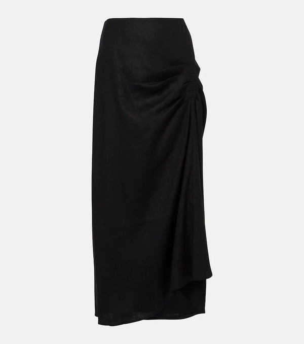  Sir Sir Dorian Ruched Linen-blend Midi Skirt 