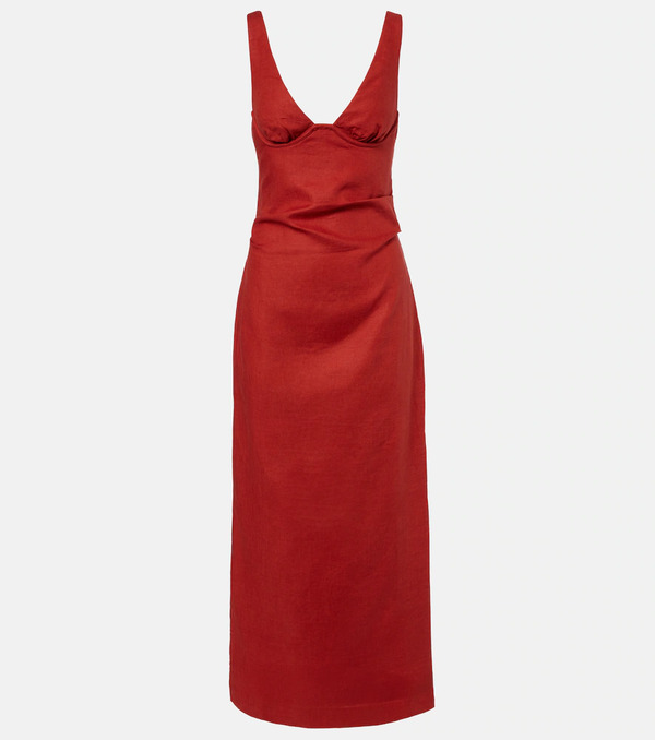  Sir Sir Draped Linen Midi Dress 