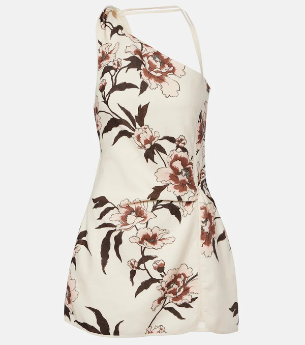  Sir Sir Floral One-shoulder Linen Minidress 