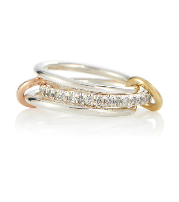  Spinelli Kilcollin Spinelli Kilcollin Tigris Mx Gris Sterling Silver Ring With Diamonds And Yellow And Rose Gold Connectors 