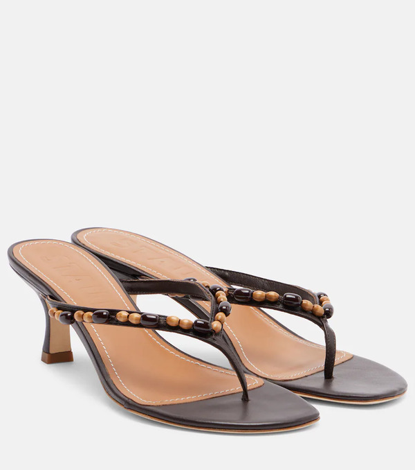  Staud Staud Freja Beaded Leather Thong Sandals 