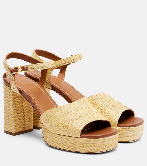  Staud Staud Jodie Raffia And Leather Platform Sandals 