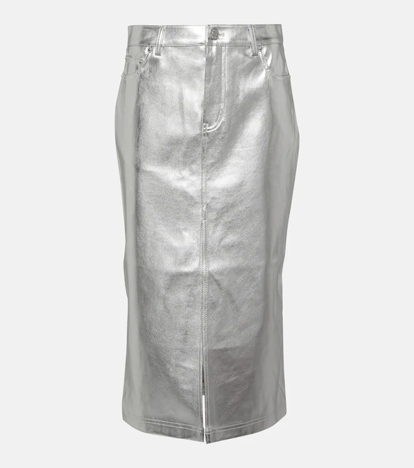  Staud Staud Oaklyn Metallic Faux Leather Midi Skirt 