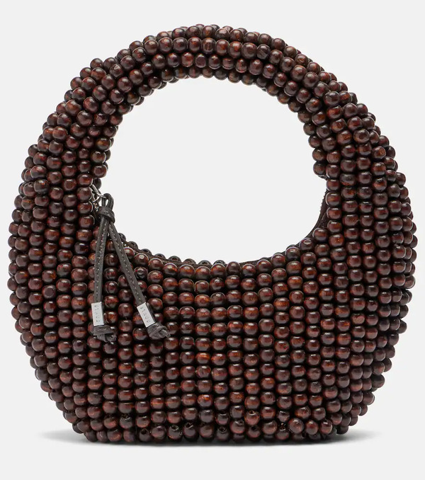  Staud Staud Reef Small Beaded Leather-trimmed Top-handle Bag 