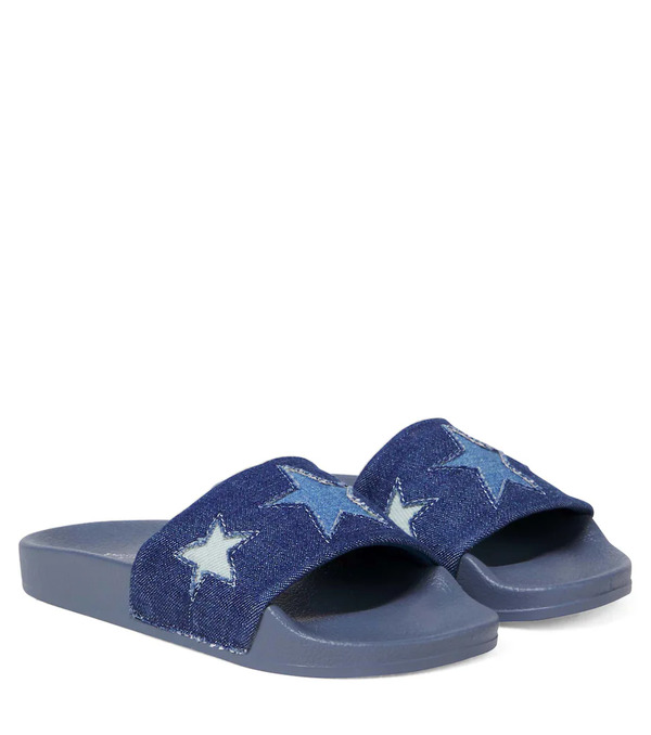  Stella Mccartney Kids Stella Mccartney Kids Embroidered Denim Slides 