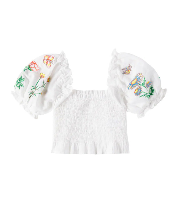  Stella Mccartney Kids Stella Mccartney Kids Floral Smocked Linen And Cotton Top 