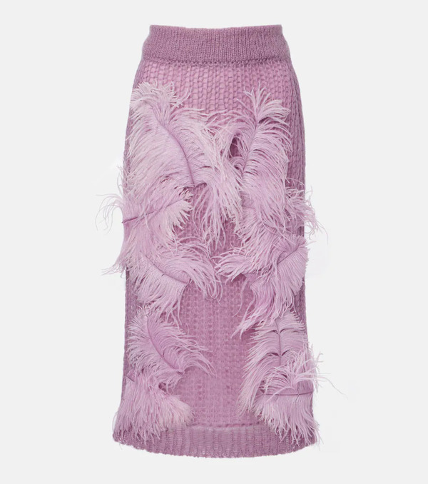  The Attico The Attico Feather-trimmed Knitted Midi Skirt 