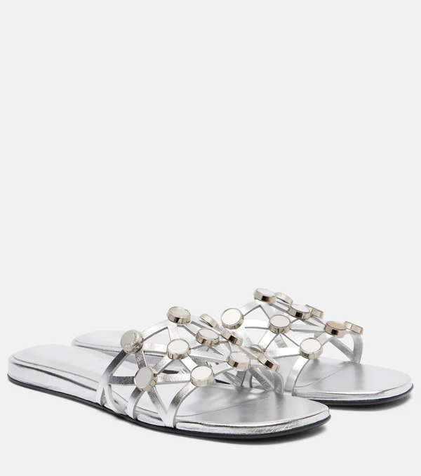  The Attico The Attico Grid Embellished Leather Flat Sandals 