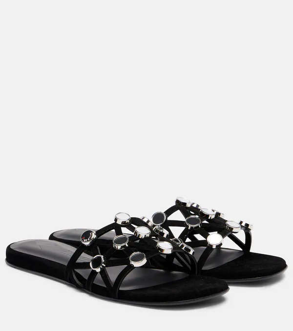  The Attico The Attico Grid Embellished Suede Flat Sandals 