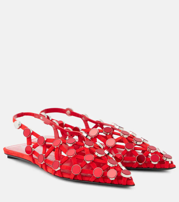  The Attico The Attico Grid Studded Suede Slingback Flats 