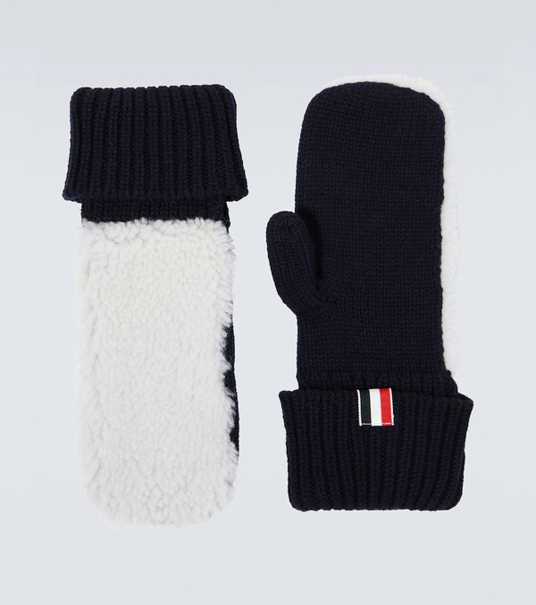  Thom Browne Thom Browne Shearling-trimmed Wool Mittens 