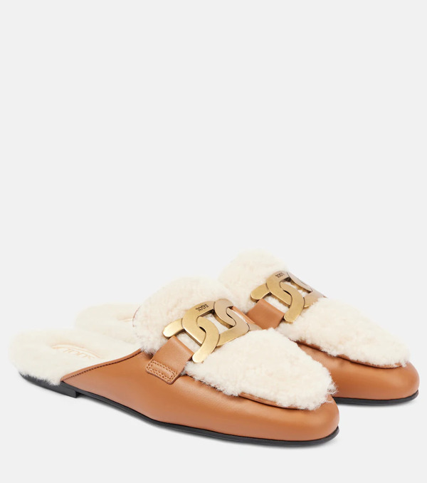 Tod's Tod's Catena Shearling And Leather Mules 