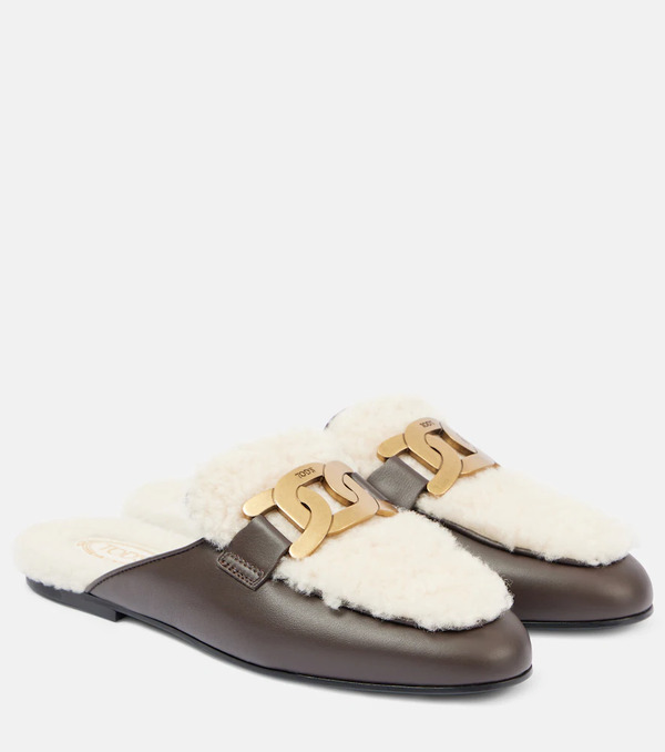  Tod's Tod's Catena Shearling And Leather Mules 
