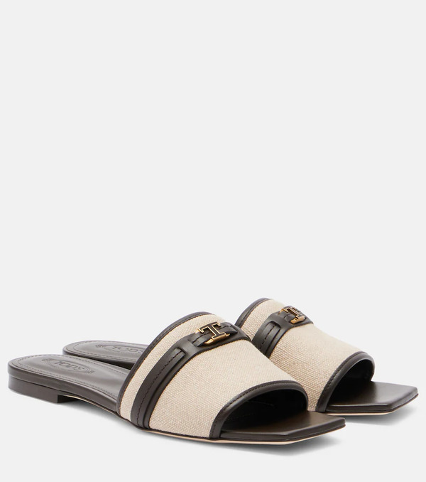  Tod's Tod's Leather-trimmed Raffia Slides 