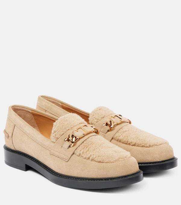  Tod's Tod's Shearling-trimmed Suede Loafers 