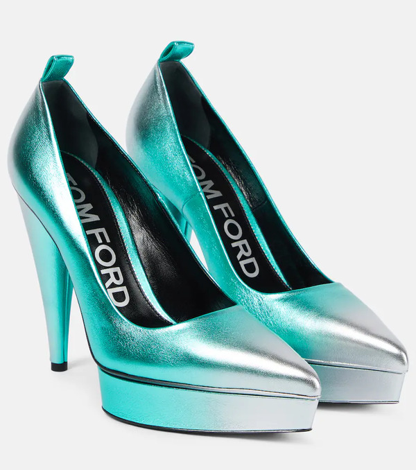  Tom Ford Tom Ford Metallic Leather Platform Pumps 
