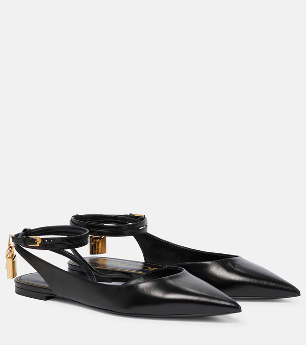  Tom Ford Tom Ford Padlock Leather Slingback Flats 