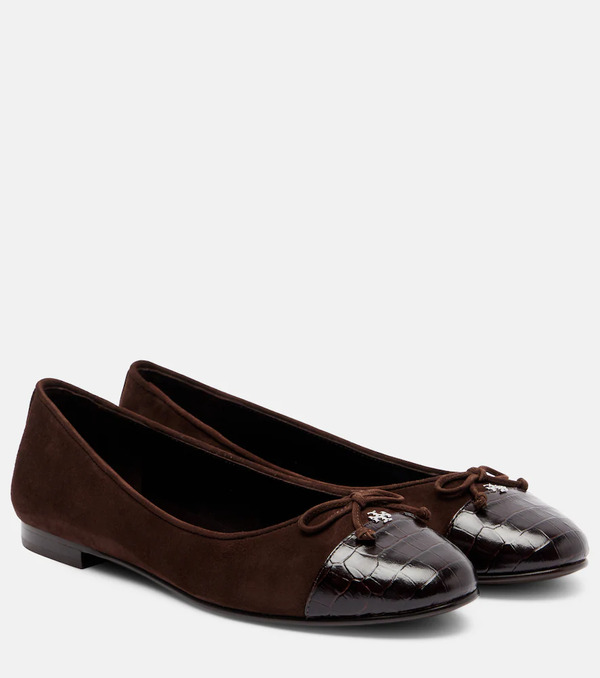  Tory Burch Tory Burch Cap Toe Croc-effect Suede Ballet Flats 