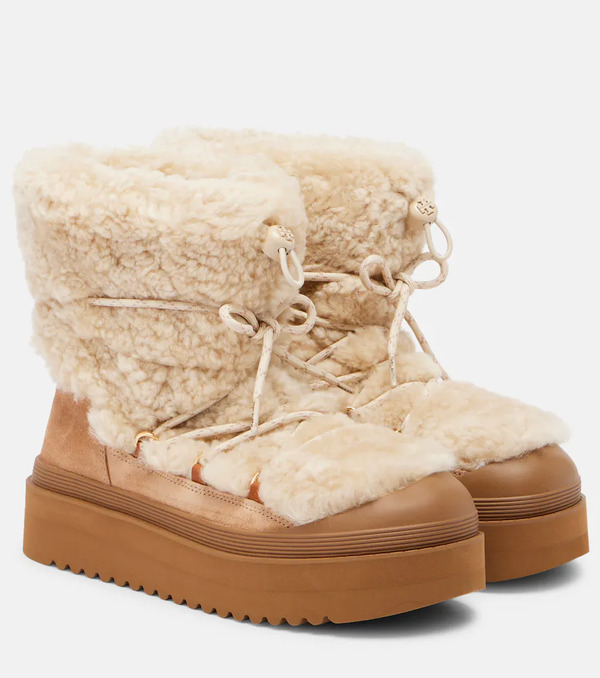  Tory Burch Tory Burch Mellow Shearling And Suede Lace-up Boots 