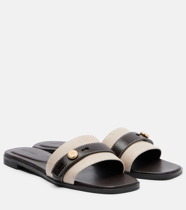  Tory Burch Tory Burch Romy Canvas And Leather Slides 