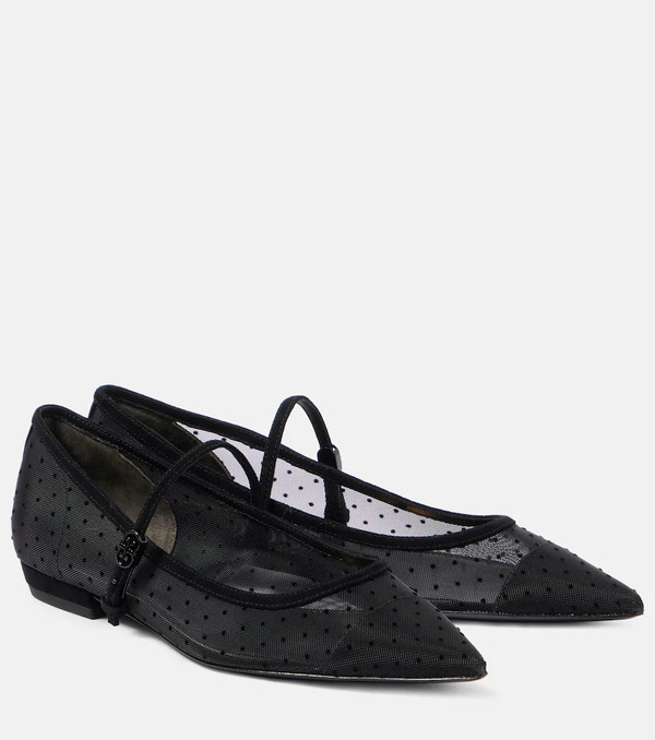  Tory Burch Tory Burch Suede-trimmed Mesh Mary Jane Flats 