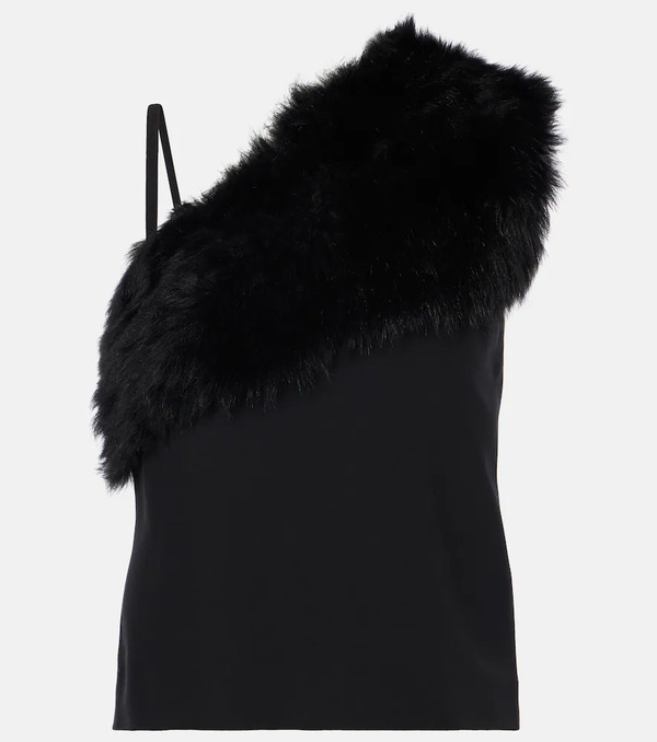  Toteme Toteme One-shoulder Shearling-trimmed Top 