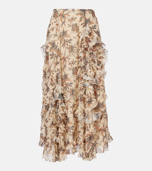  Ulla Johnson Ulla Johnson Adele Printed Silk-blend Chiffon Midi Skirt 