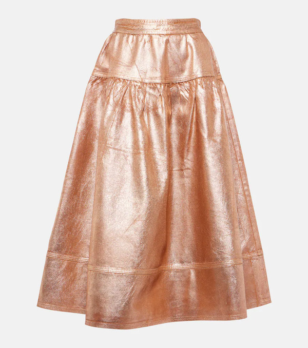  Ulla Johnson Ulla Johnson Astrid Foiled Denim Midi Skirt 