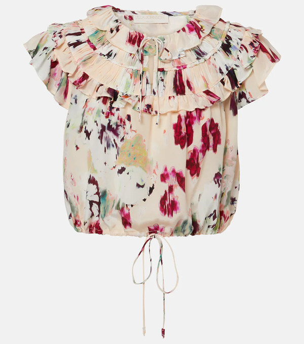  Ulla Johnson Ulla Johnson Eleonore Floral Ruffled Silk Crop Top 