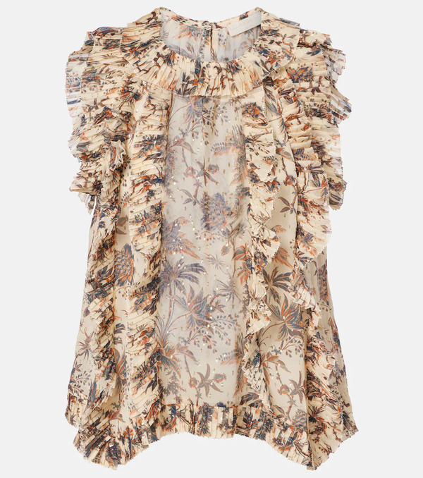  Ulla Johnson Ulla Johnson Sabra Printed Silk-blend Chiffon Top 