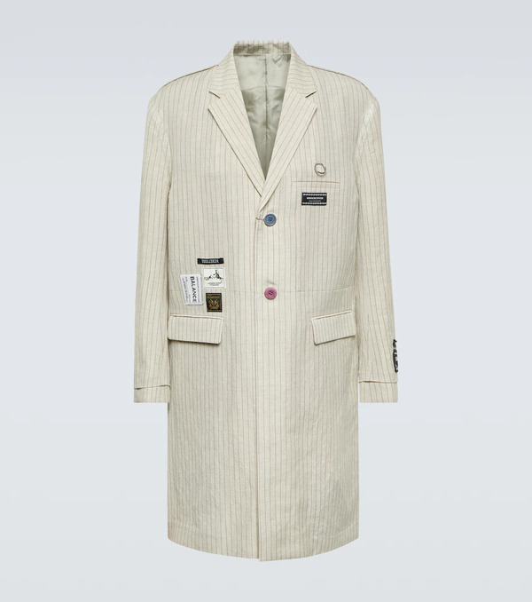  Undercover Undercover Applique Pinstripe Wool And Linen Coat 