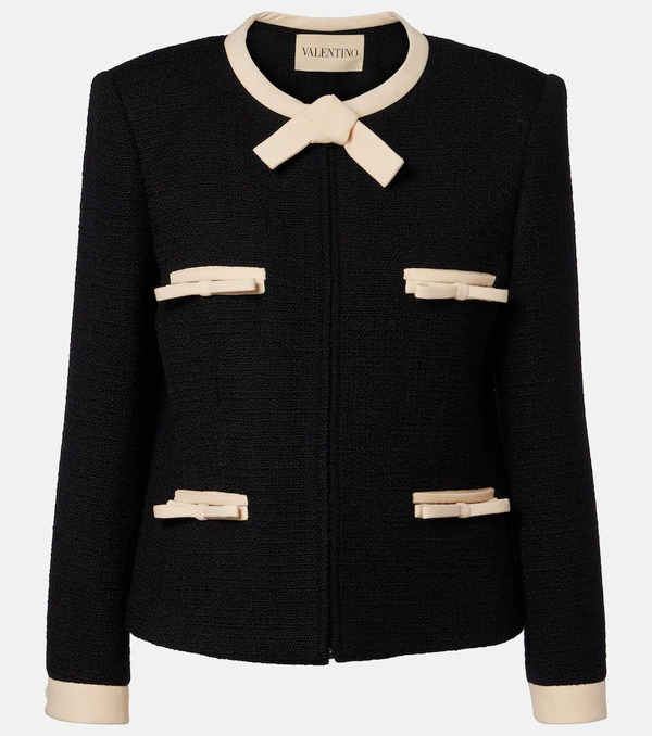  Valentino Valentino Bow-detail Wool-blend Tweed Jacket 