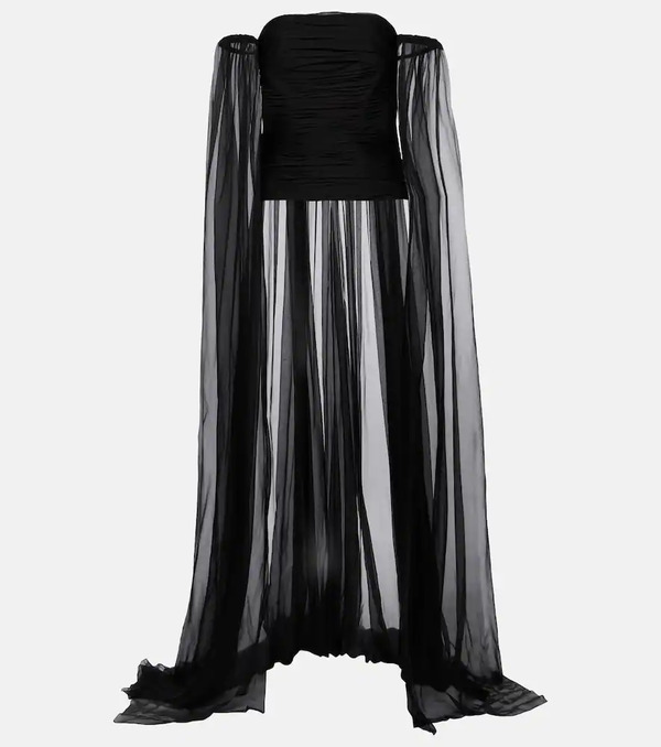  Valentino Valentino Caped Off-shoulder Silk Chiffon Top 