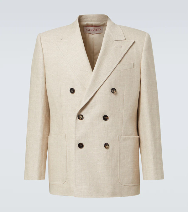  Valentino Valentino Double-breasted Linen-blend Blazer 