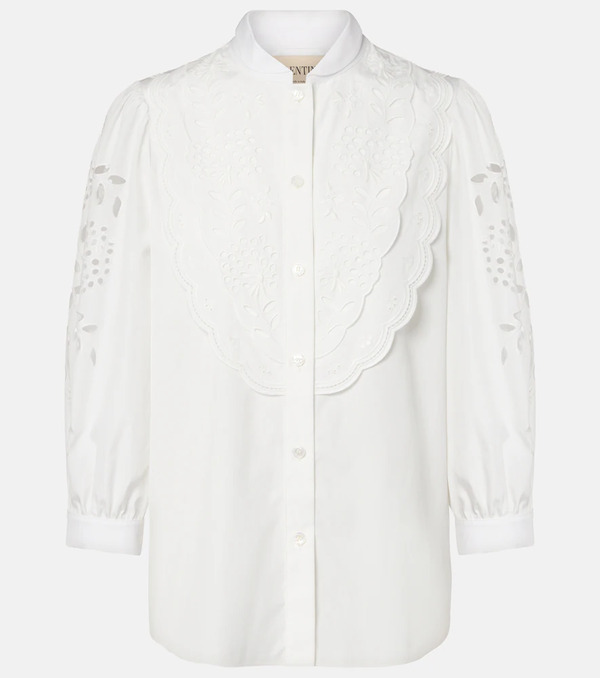  Valentino Valentino Embroidered Cotton Poplin Blouse 