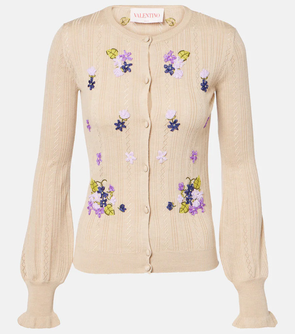  Valentino Valentino Embroidered Virgin Wool Cardigan 