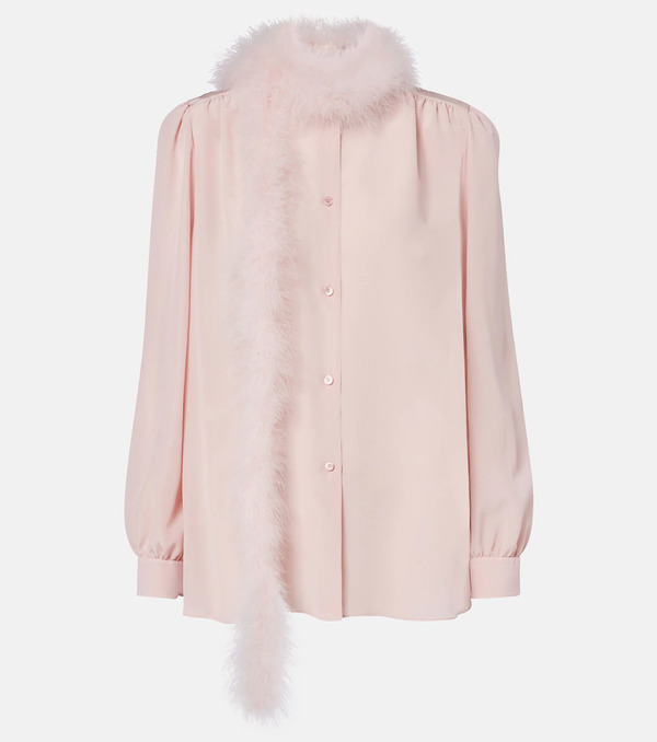  Valentino Valentino Feather-trimmed Silk Shirt 