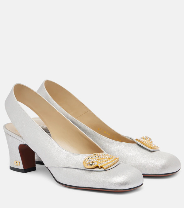 Valentino Garavani Valentino Garavani Adamantine Embellished Satin Slingback Pumps 