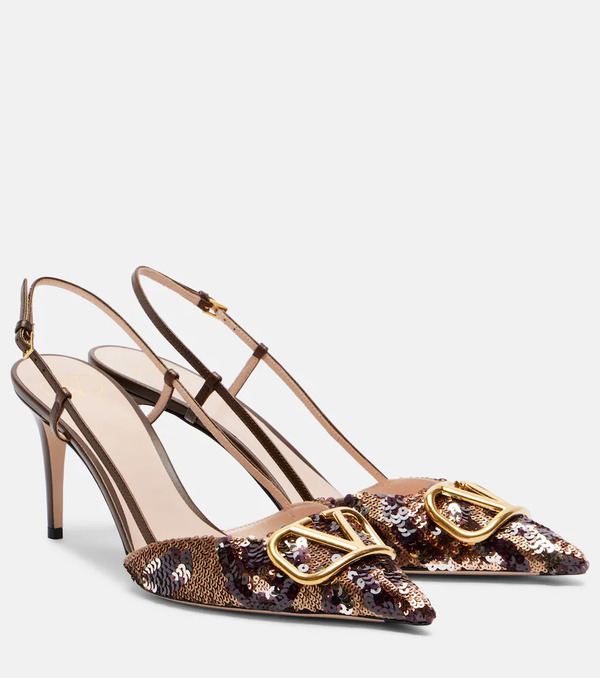  Valentino Garavani Valentino Garavani Signature Vlogo Sequined Slingback Pumps 