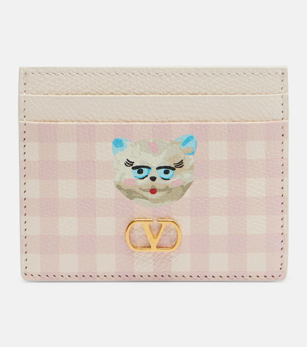  Valentino Garavani Valentino Garavani Vlogo Checked Leather Card Holder 
