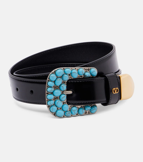  Valentino Garavani Valentino Garavani Vlogo Embellished Leather Belt 