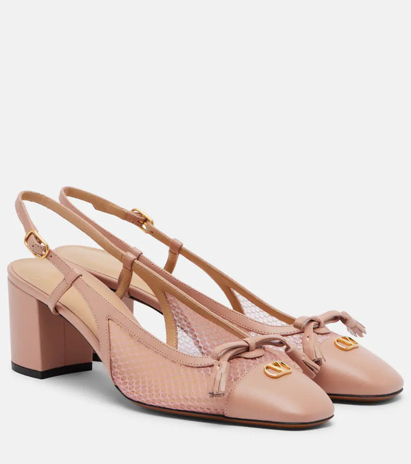  Valentino Garavani Valentino Garavani Vlogo Leather And Mesh Slingback Pumps 