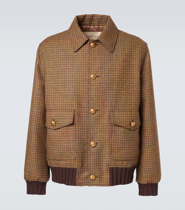  Valentino Valentino Houndstooth Virgin Wool Bomber Jacket 