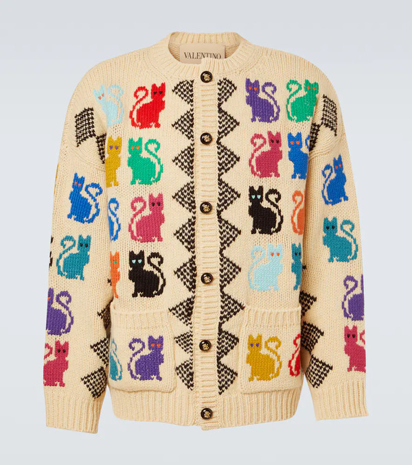  Valentino Valentino Jacquard Virgin Wool Cardigan 