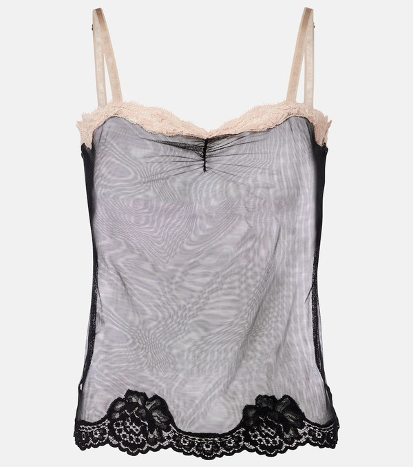  Valentino Valentino Lace-trimmed Sheer Mesh Camisole 