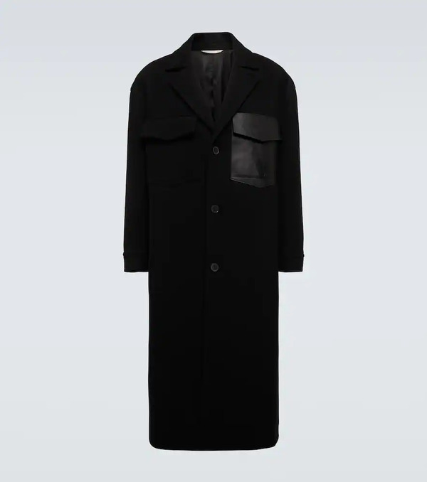  Valentino Valentino Leather-trimmed Wool Overcoat 